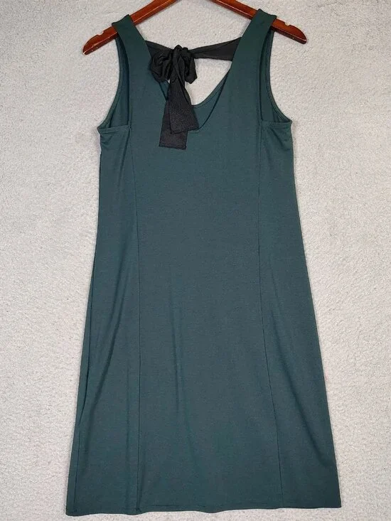 Banana republic Mini Dress Women's XS Forest Green V-Neck Back Tie Minimalist - Picture 8 of 10